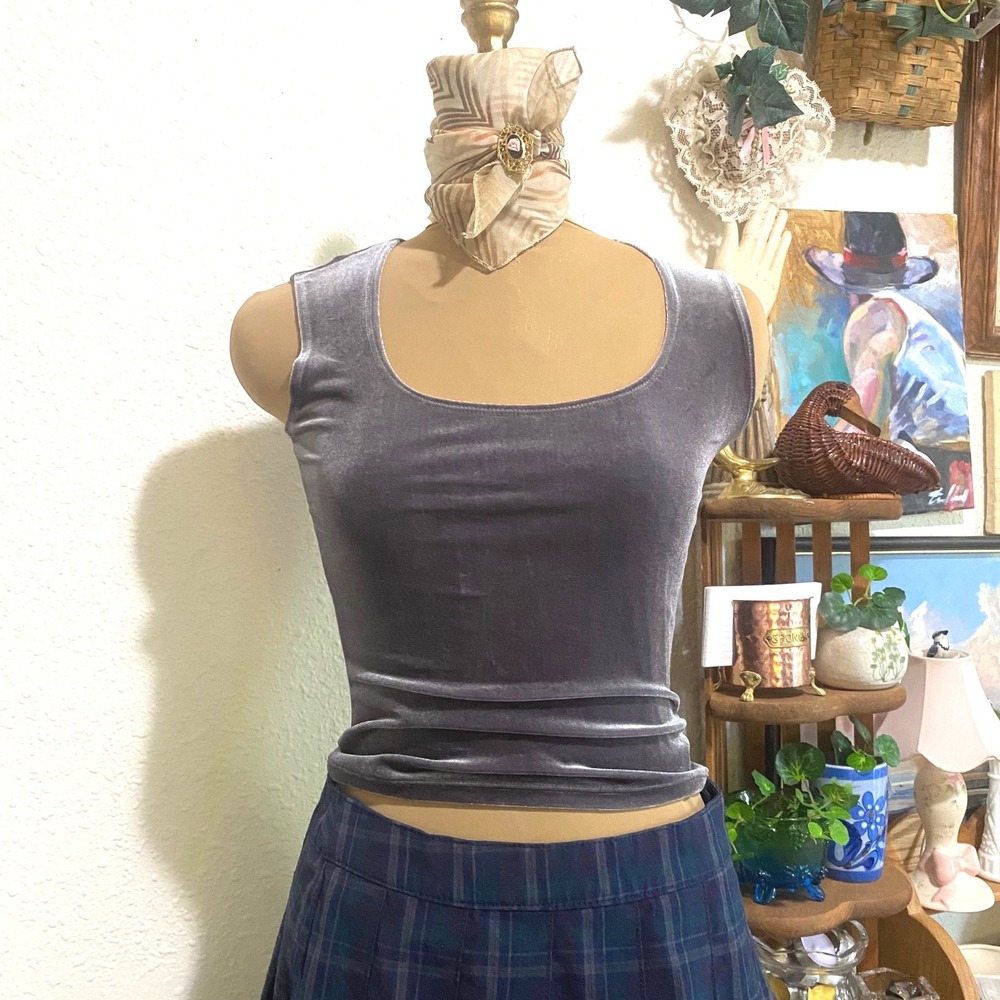 Unbranded Velvet Tank Top 90s Goth witchy babydoll Women Sleeveless S Gray